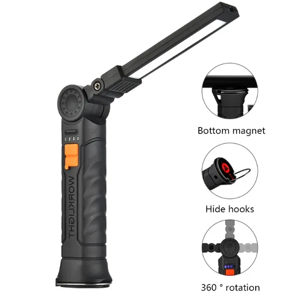 Portable COB LED Flashlight USB Rechargeable Work Light Magnetic Lanterna Hanging Lamp with Built-in Battery C
