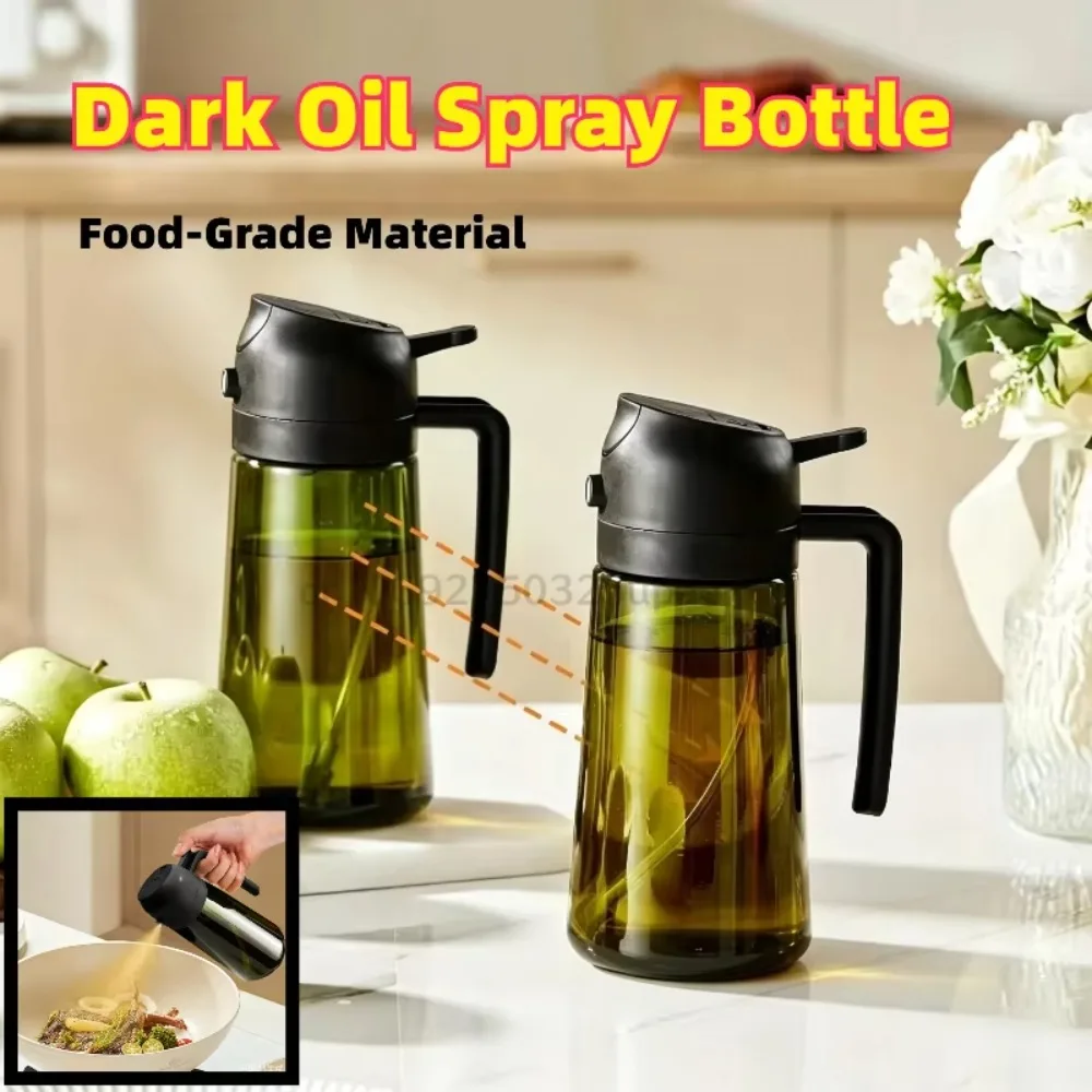 Plastic 2-in-1 Oil Dispenser & Sprayer 500ML Leakproof Olive Oil Sprayer Bottle for Cooking Spray Airfryer BBQ