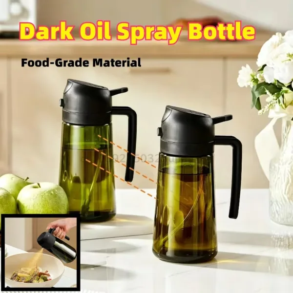 Plastic 2-in-1 Oil Dispenser & Sprayer 500ML Leakproof Olive Oil Sprayer Bottle for Cooking Spray Airfryer BBQ