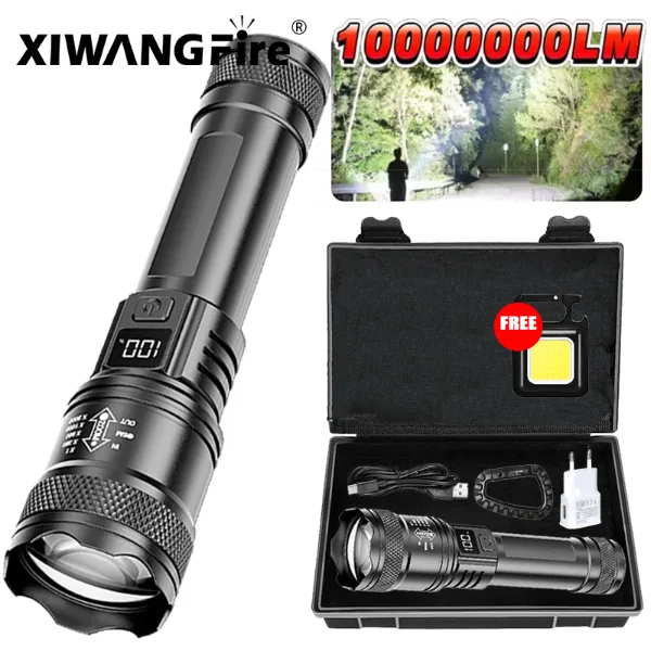 Ultra Bright LED Flashlight 2000LM Type-C Rechargeable Long Range Zoom Tactical Torch Outdoor Emergency Campin