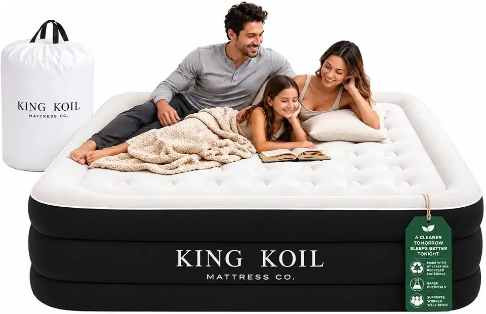 King Koil Air Mattress Queen with Built-in Pump, 20” Raised Airbed Global Recycled Standard