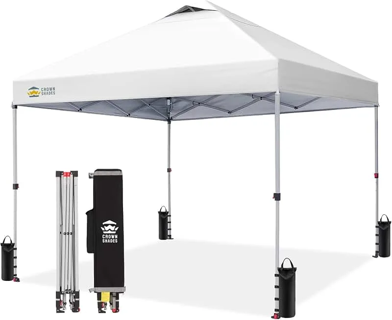 CROWN SHADES 10x10 Pop Up Canopy Tent with One Push Setup, Gird White | Patented CenterLok, Easy Outdoor Sun S