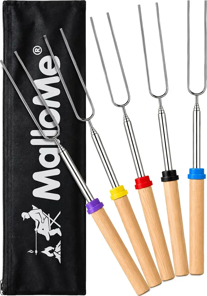 MalloMe Smores Sticks for Fire Pit Long - Marshmallow Roasting Sticks Smores Kit - Smore Skewers Hot Dog Fork