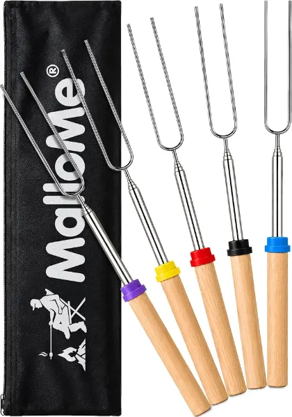 MalloMe Smores Sticks for Fire Pit Long - Marshmallow Roasting Sticks Smores Kit - Smore Skewers Hot Dog Fork 