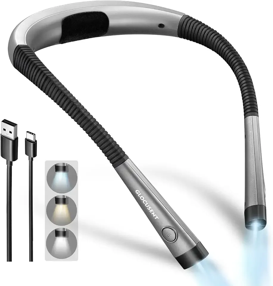 Glocusent Reading Light,Bendable Neck Light,80-hr Rechargeable Book Light Global Recycled Standard