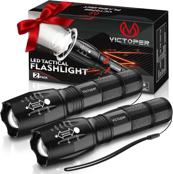 Victoper LED Flashlight 2 Pack, Bright Tactical Torch High Lumens 5 Modes, Waterproof Zoomable Flash Light for