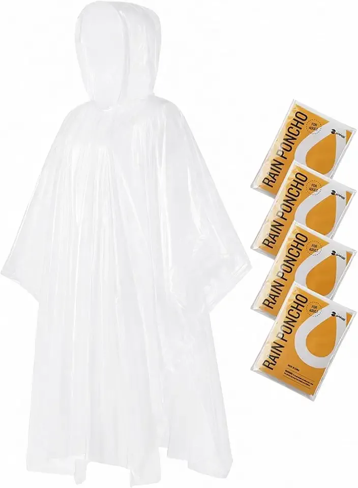 SaphiRose Disposable Adult Rain Ponchos Clear Emergency Raincoat