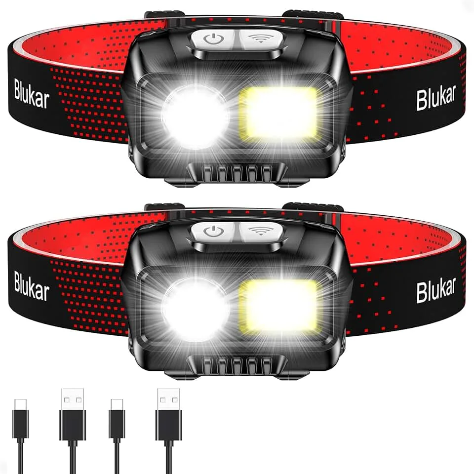 Blukar LED Headlamp Rechargeable, 2000L Super Bright Headlight Flashlight | 8 Modes & Stepless Dimming, Spotli