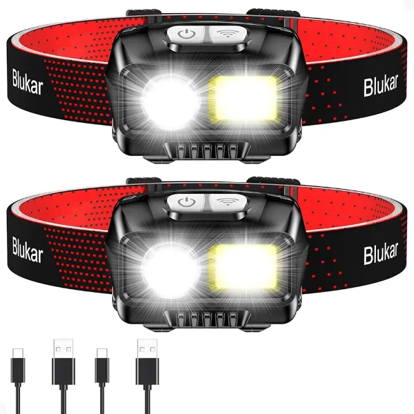 Blukar LED Headlamp Rechargeable, 2000L Super Bright Headlight Flashlight | 8 Modes & Stepless Dimming, Spotli