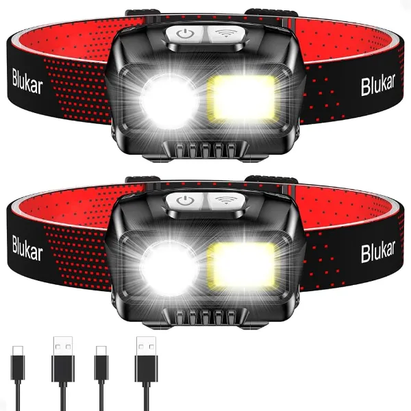 Blukar LED Headlamp Rechargeable, 2000L Super Bright Headlight Flashlight | 8 Modes & Stepless Dimming, Spotli