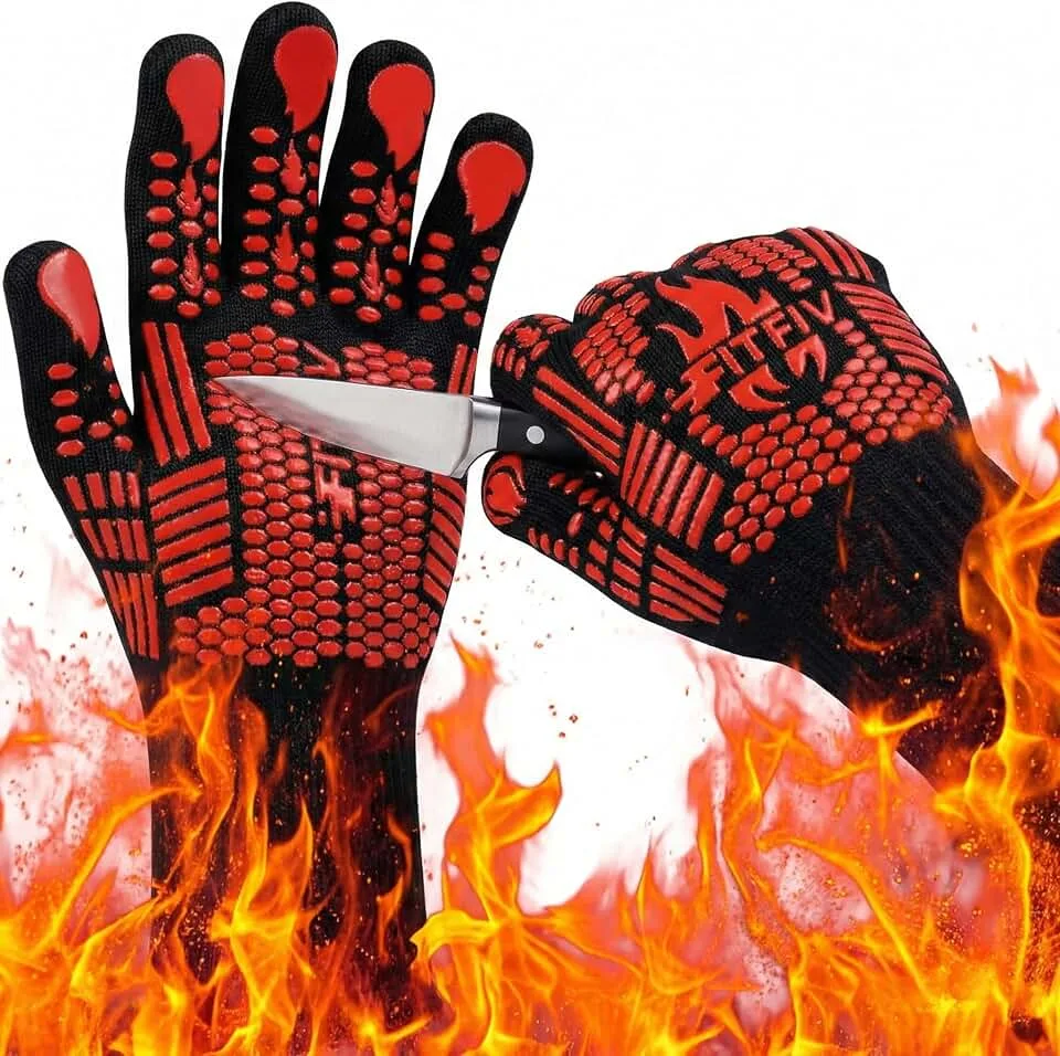 BBQ Gloves, 1472°F Heat Resistant with Silicone Grip Oven Mitts | Non-Slip Grip, for BBQ, Grilling, Oven, Smok