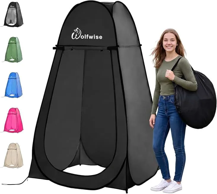 Wolfwise Pop Up Shower Tent for Camping Essentials, Portable Instant Changing Tent with Ventilation Window & C