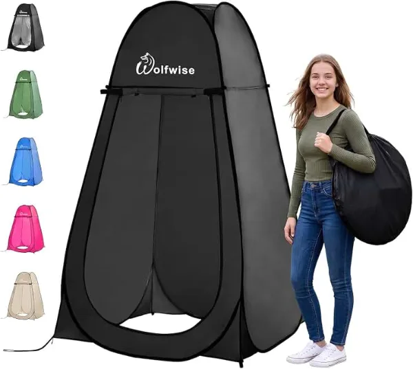 Wolfwise Pop Up Shower Tent for Camping Essentials, Portable Instant Changing Tent with Ventilation Window & C