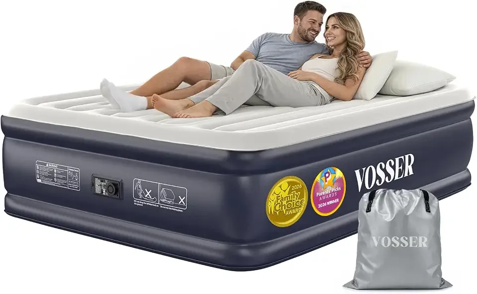 VOSSER Air Mattress Queen with Built-in Pump, Blow up Bed,18" Raised Global Recycled Standard